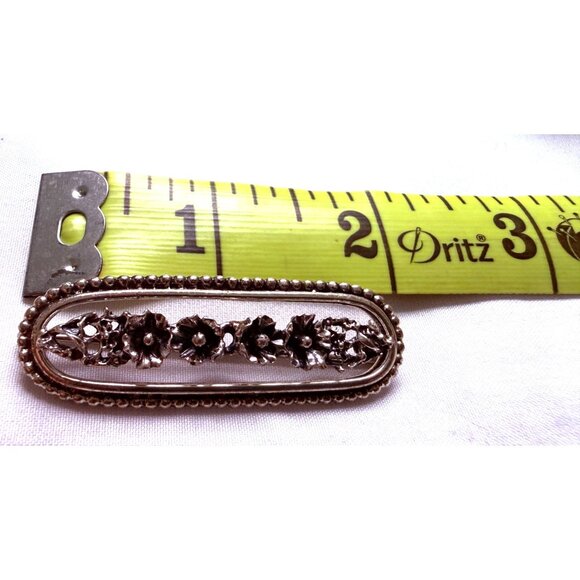 VTG Silver Plate Floral Brooch Pin – Oval Raised Flower Design – Beau Style - Picture 3 of 6